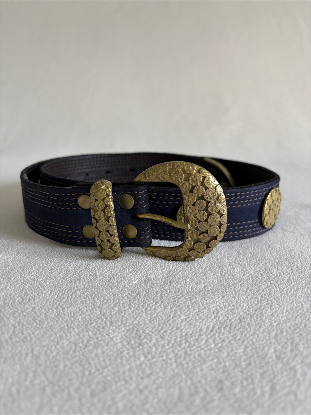 Sand Castle Navy Blue Women's Belt with Brass Hardware - Picture 1 of 6